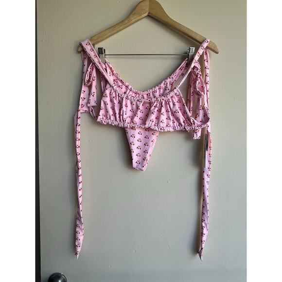 Frankies Bikinis Pink Red Strawberries Ruched Bathing Suit X Large $195 NWT - Picture 15 of 16